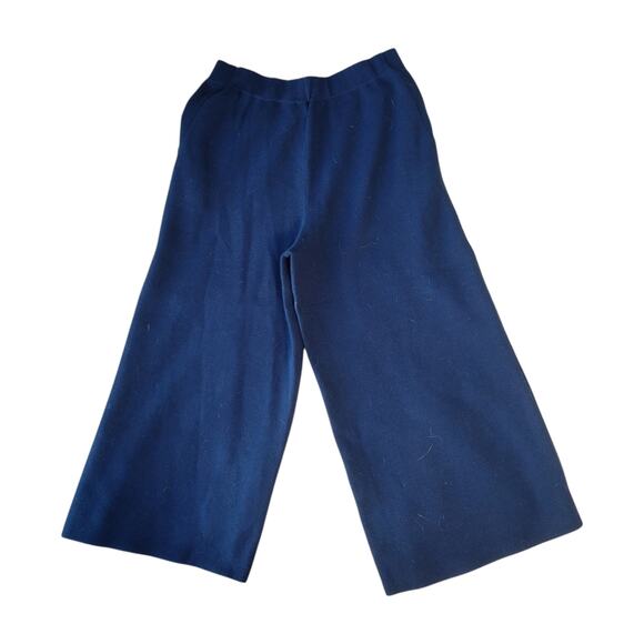 Cruciani Wide Leg Knit Cotton Cropped Pants Navy 42 Medium 6 - Picture 3 of 6
